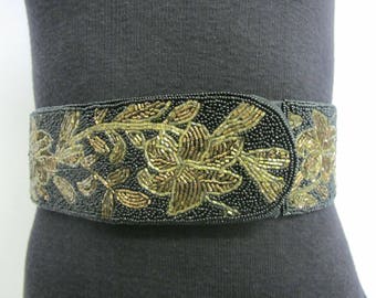 Handmade Beaded Boho Belt: 1980s Floral Crystal Design