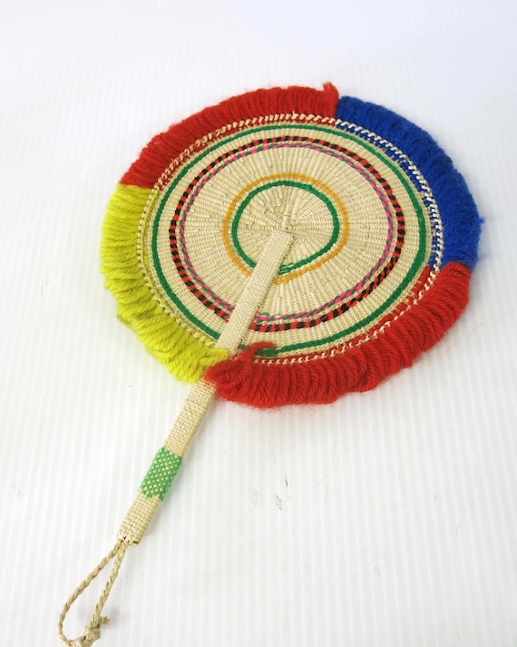 Vintage Bolga African Handwoven Raffia Fan Wall Decor Boho Tribal Woven Fan Folk Art