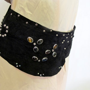 Goth Black Leather Wide Belt Black Suede Belt Metal Stud Belt Jewels