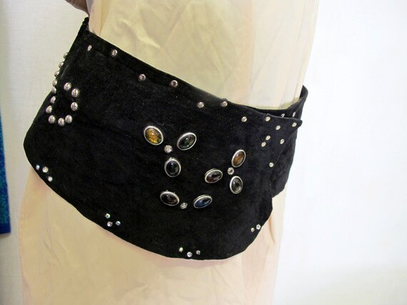 Goth Black Leather Wide Belt Black Suede Belt Met… - image 1