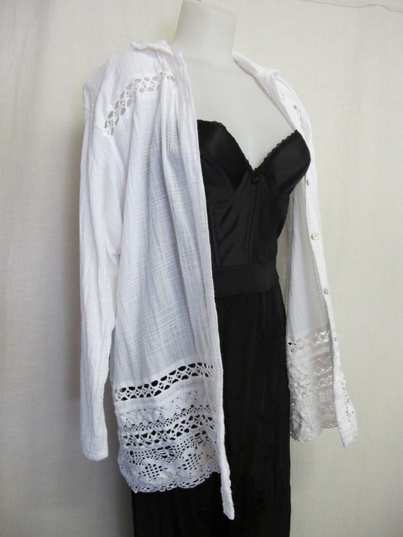 White Cotton Tunic Blouse Dress Crochet Tunic Gau… - image 3