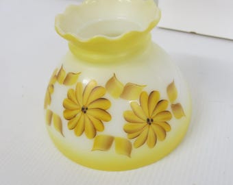 Vintage Hand Painted Milk Glass Lamp Shade – Sunflowers Daisies Ruffled Globe Cottagecore Lighting