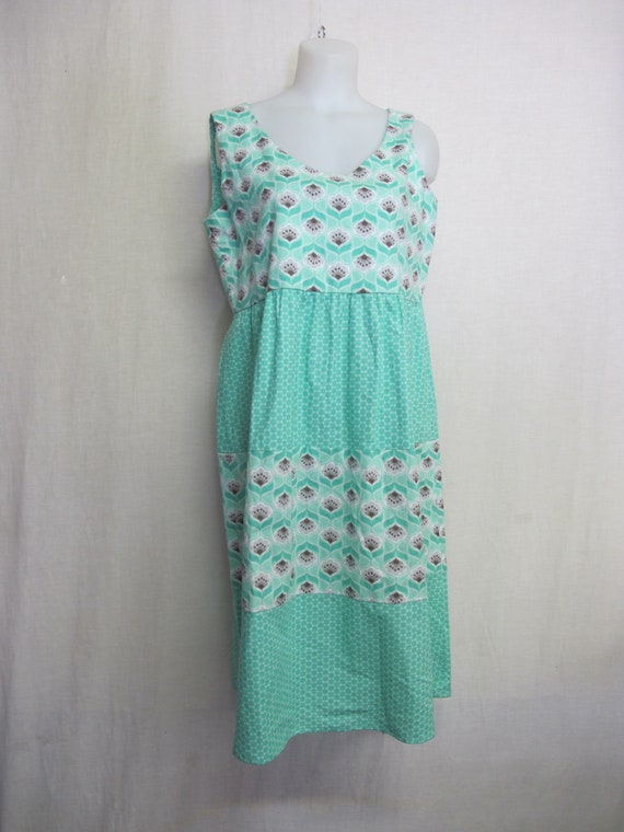 Summer Cotton Sleeveless Dress Farm Girl Dress Handmade Empire Waist Aqua View 3