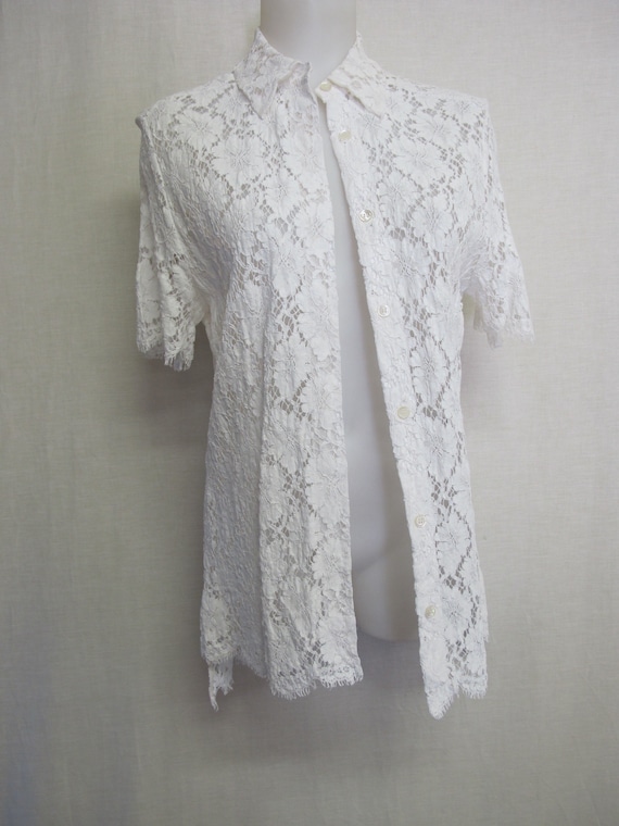 Balenciaga White Lace Tunic Blouse Designer Lace … - image 3
