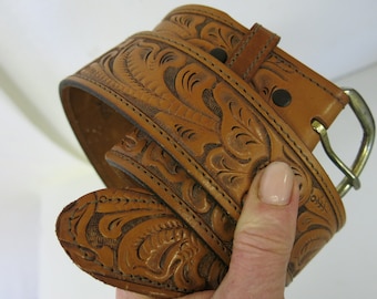 Handmade Tooled Leather Western Belt: Vintage COMANCHE 40"