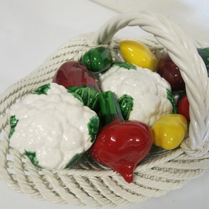 Italian Ceramic Vegetable Basket: Life Size Faux Pottery Decor
