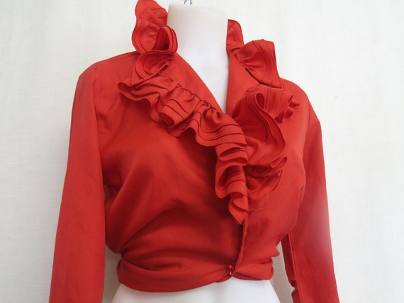 Red Ruffle Blouse Pirate Blouse Poet's Blouse Rom… - image 2