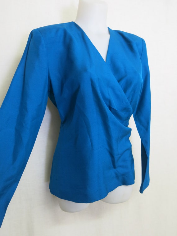 Albert Nipon Boutique Silk Blouse Royal Blue Blou… - image 2