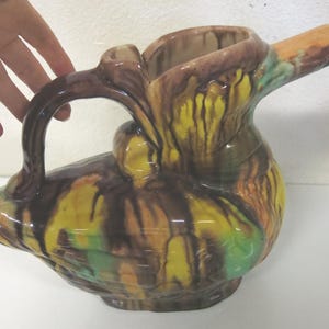 Pichet canard en poterie mexicaine 1930, glaçure goutte à goutte Oaxaca