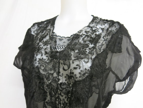 1930s Black Lace Blouse: Sheer Silk Dark Academia… - image 4