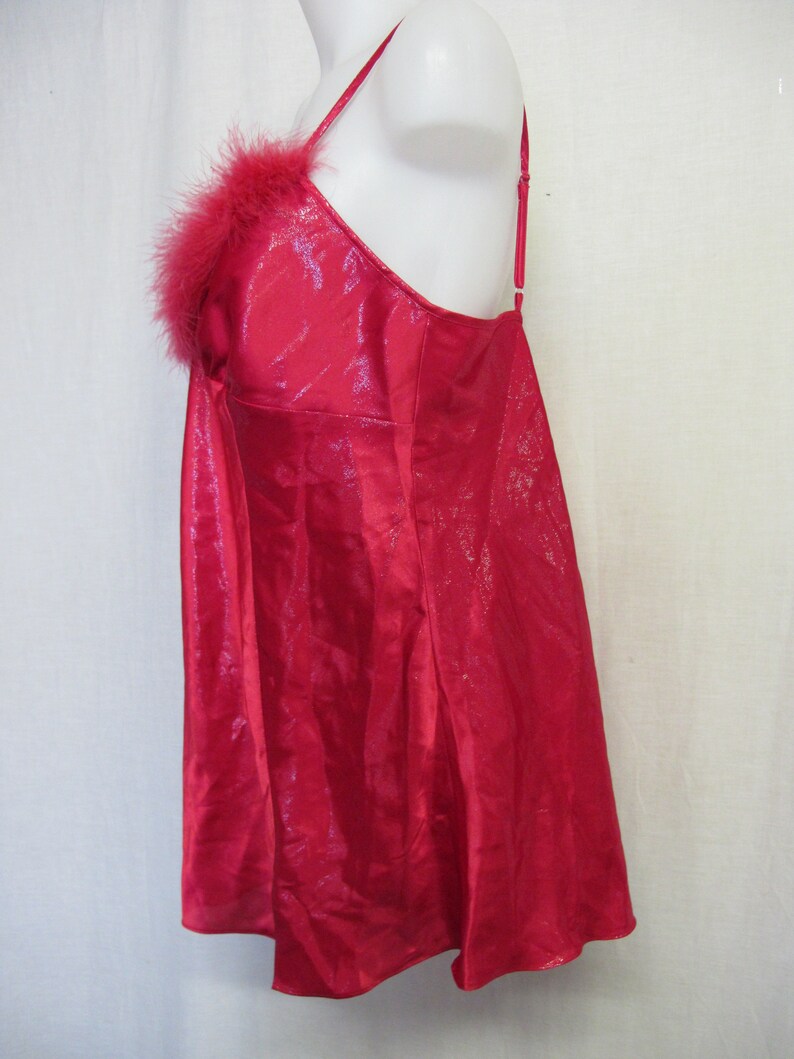 Feather Nightgown Red Satin Short Nightgown Feather Babydoll Etsy New