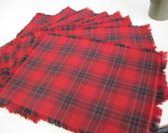 Red Plaid Placemats Woven Cotton Fringe Placemats Placemats Set of 8
