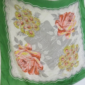 Vintage Silk Scarf Floral Scarf 1950&#39;s Roses Made in Japan