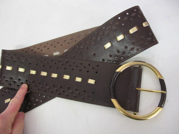 Boho Wide Leather Belt Big Buckle Belt 1980 Stree… - image 2