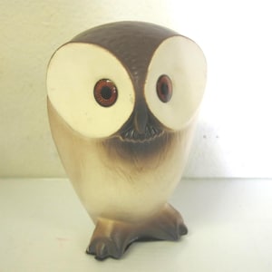Mid Century Owl Figurine: Big Eye Pottery, Muted Brown Glaze