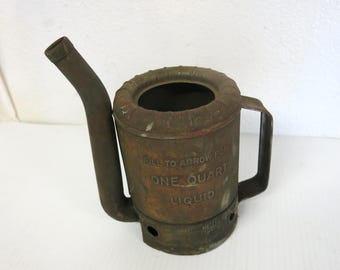 Vintage Ewing Spout Quart Oil Can – Antique Automotive Garage Service Station Copper Metal Pouring Can