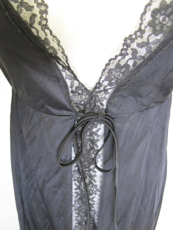 Black Nylon Nightgown Black Lace Nightgown Low Cut - image 4