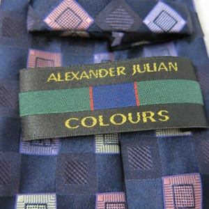 Vintage Alexander Julian Colours Silk Tie: Navy Geometric Pattern, 1980s Menswear