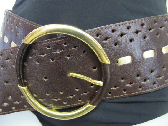 Boho Wide Leather Belt Big Buckle Belt 1980 Stree… - image 3