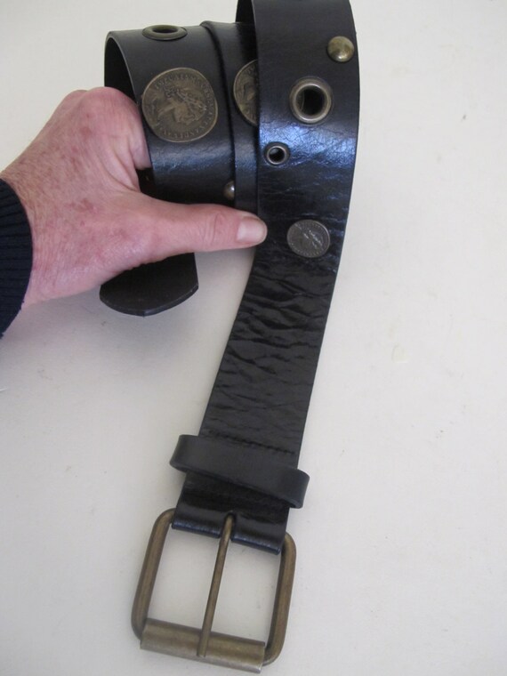 Black‎ Leather Coin-Accent Bohemian Belt Unbranded FCL Black Coin Concho Belt - Fox Creek Leather main image 3