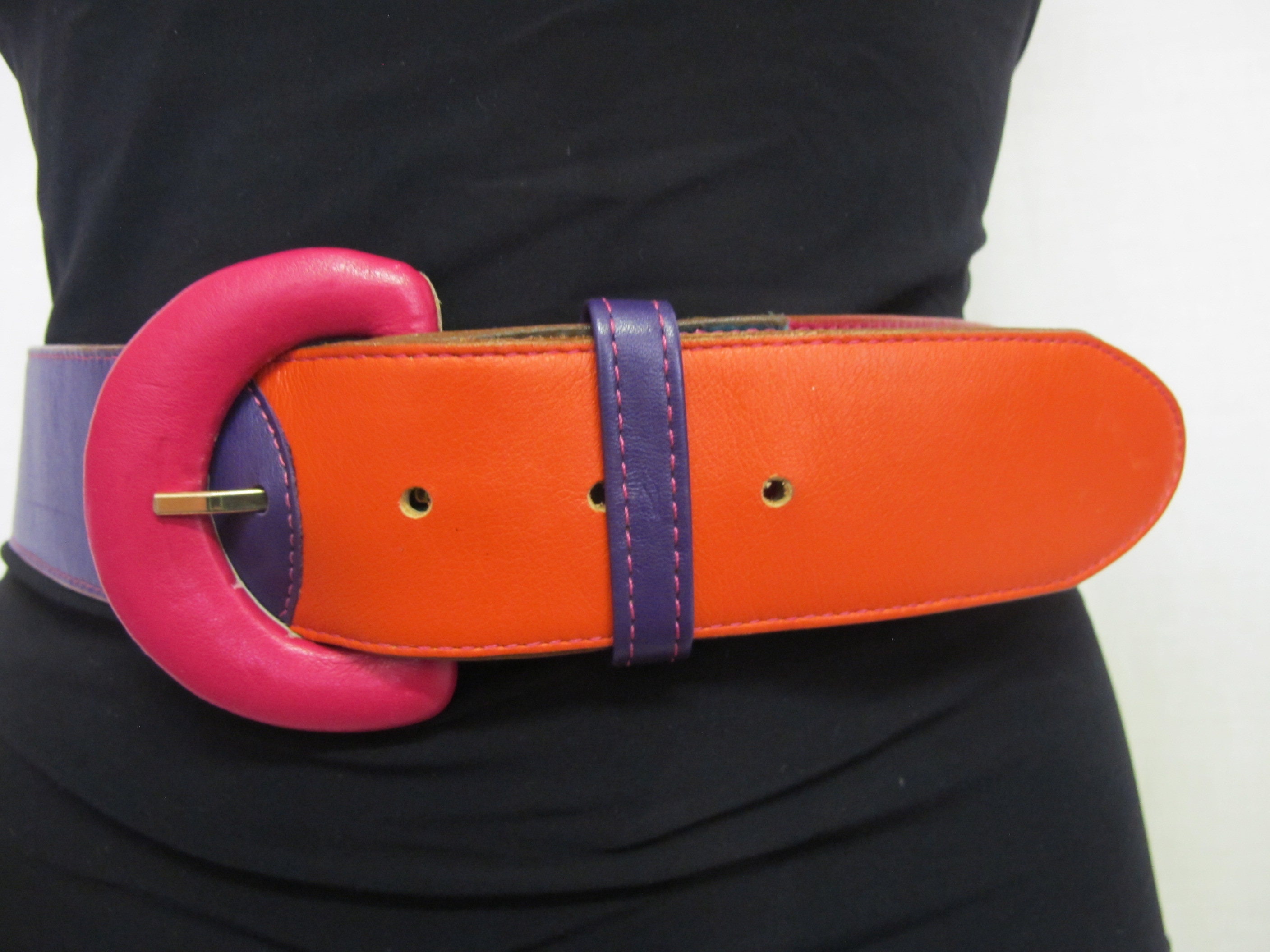Ginnie Johansen Rainbow Leather Belt: 1970s Color Block Boho  display picture 1