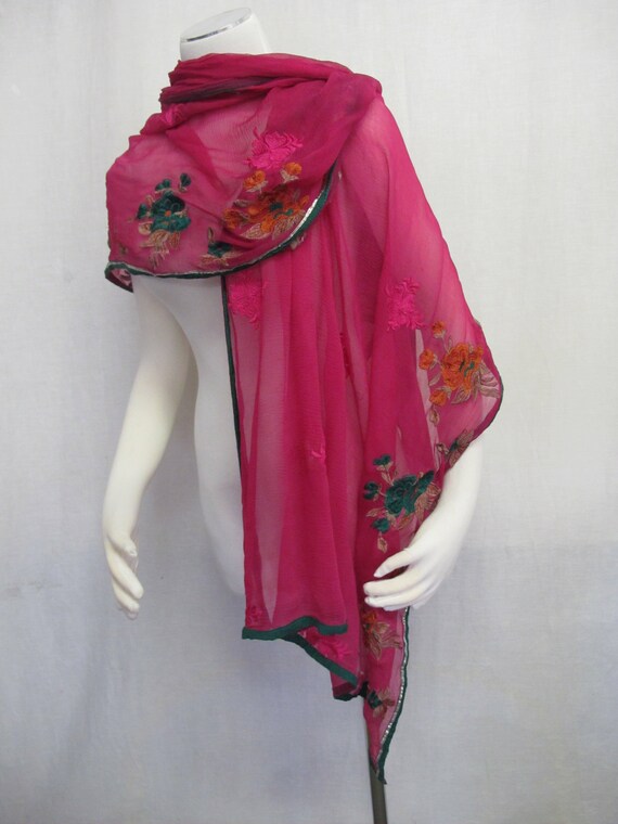 Sari Shawl Magenta Indian Shawl Rayon Chiffon Shaw