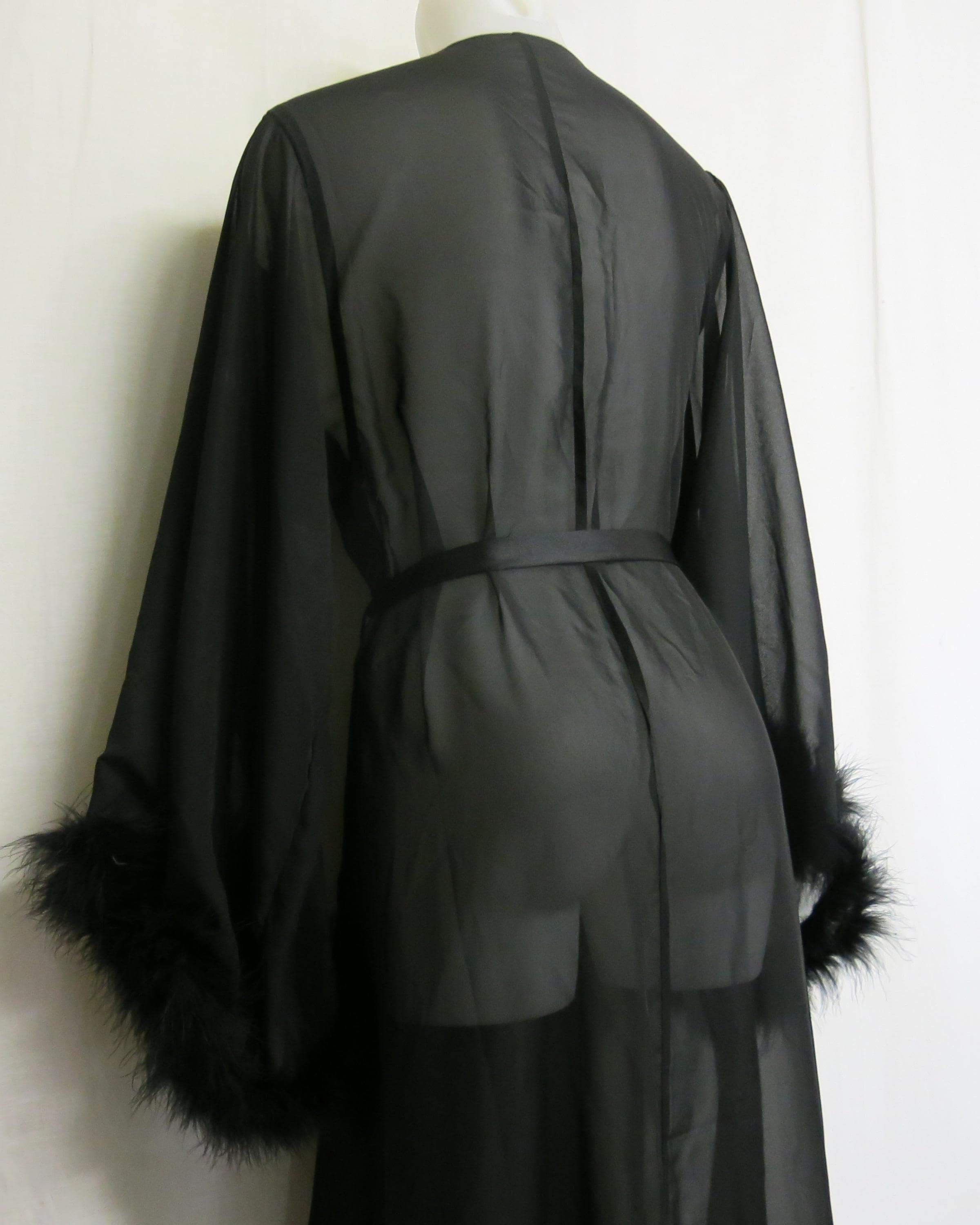 Black Feather Peignoir: Sheer Robe, Satin Tie - Small - Etsy