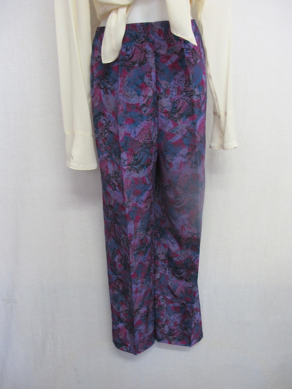 Thai Silk Pants Elastic Waist Floral Silk Pants M… - image 3