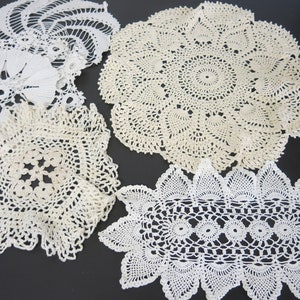 Antique Crochet Doily Lace White Doilies Set of 5