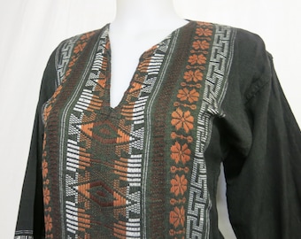 Handwoven Guatemalan Cotton Shirt: Vintage Tribal Top, Small