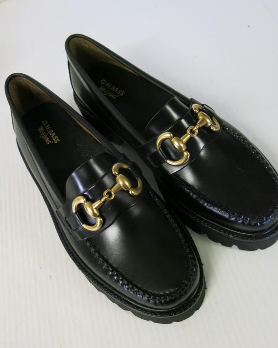 Bass Weejuns Loafers Black Horse Bit Lug Sole NWOT 9 1/2  display picture 1