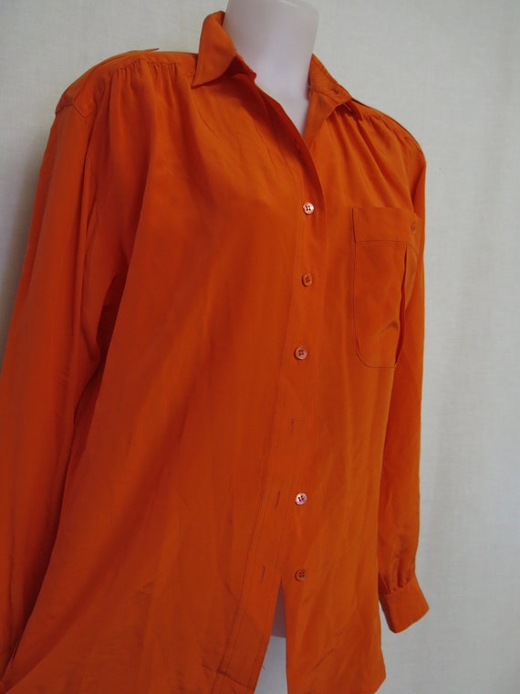 Orange Silk Blouse Tunic Blouse Silk Oversize M/L 