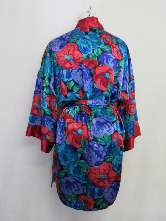Satin Robe Floral Short  Satin Robe Loungewear Vi… - image 6
