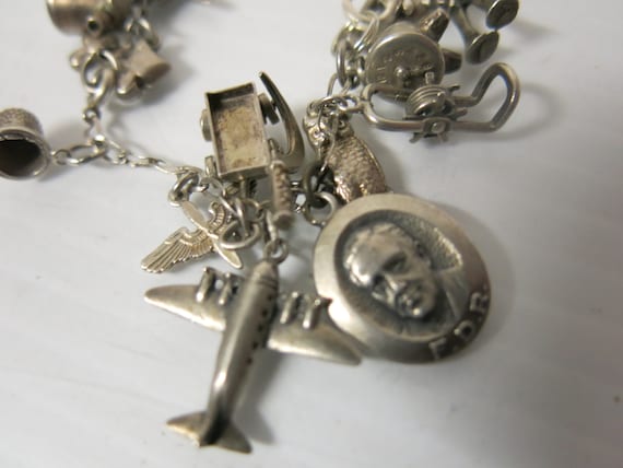 WWII Sterling Silver Charm Bracelet FDR Airplanes… - image 3