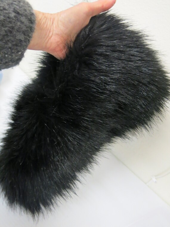 Black FAUX Fur Fox Muffler Wrap Large Fox Collar … - image 7