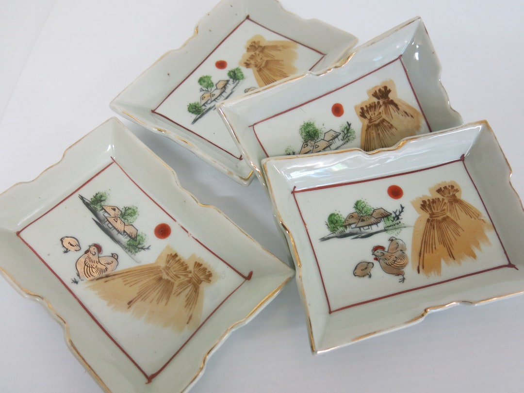 Mid Century Japanese Ceramic Sashimi Plates Fish Porcelain Plates Sushi