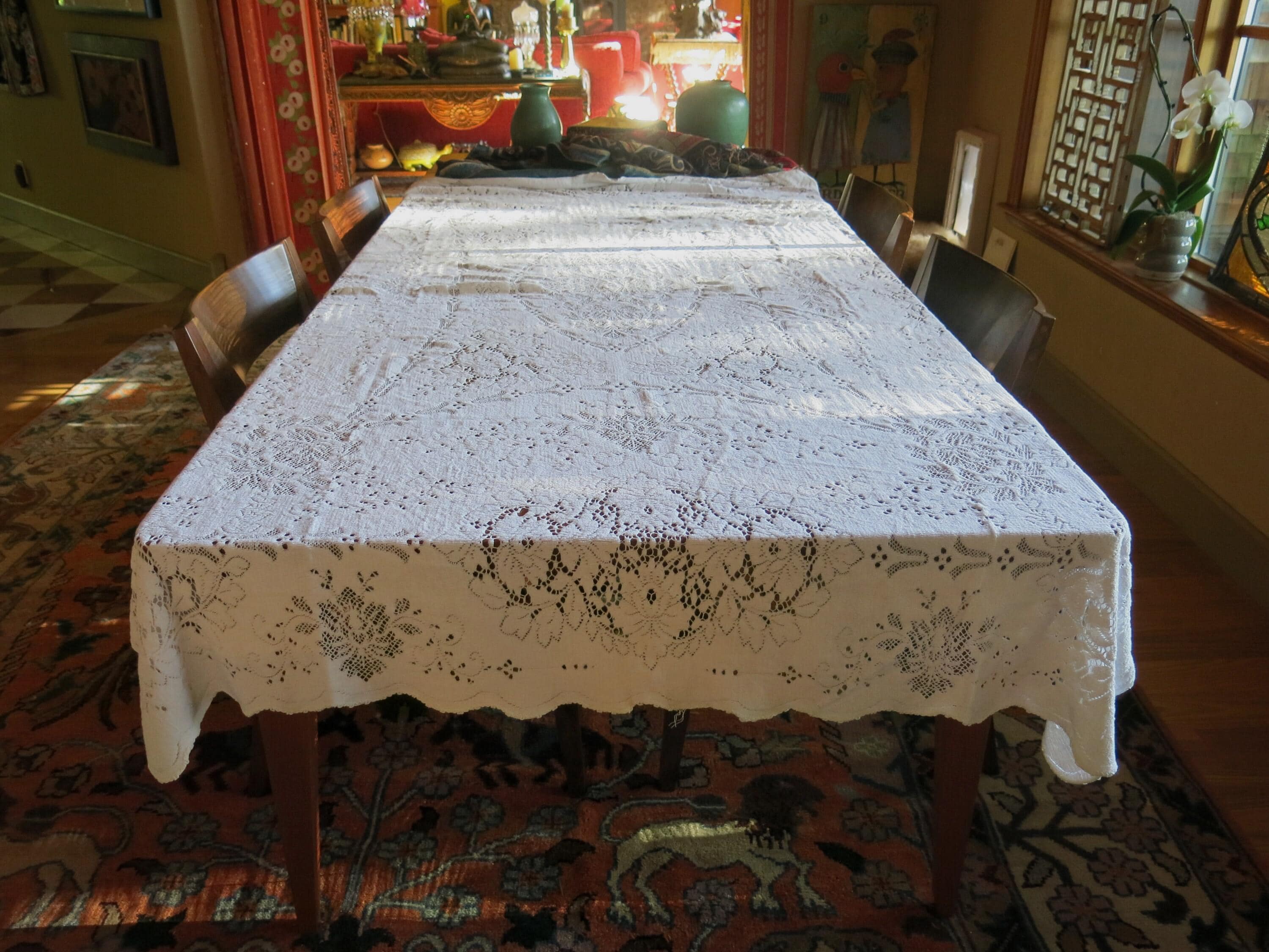 Quaker Lace Tablecloth: Mid-century Cotton Blend, 70
