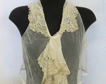 Antique Victorian Lace Collar Camisole - Ecru Net Top (36" Bust)