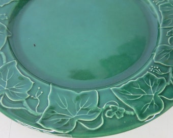 French Pottery Plate VARAGES France Green Leaves