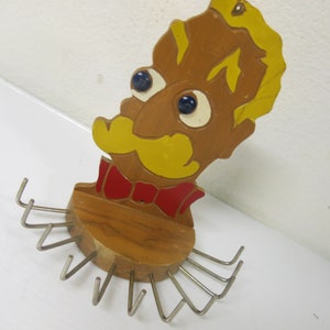 Vintage Hand Painted Wood Necktie Rack: 1940s Dapper Man