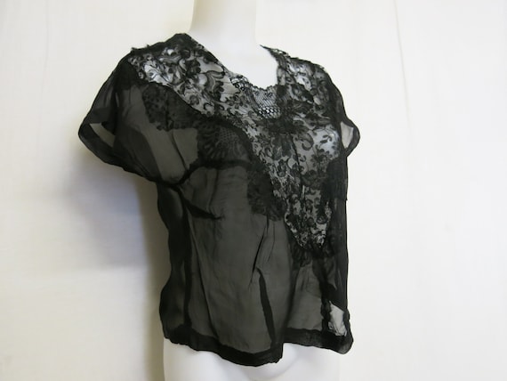 1930s Black Lace Blouse: Sheer Silk Dark Academia… - image 2