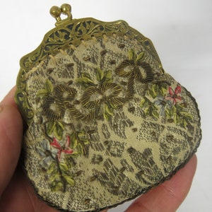 Antique Petit Point Purse Small Coin Purse Gold Thread