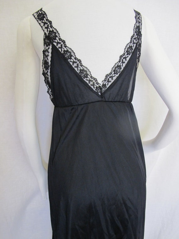 Black Nylon Nightgown Black Lace Nightgown Low Cut - image 3