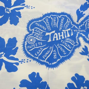 Hawaiianische Stoff Blau und Weiss Stoff Handprint Siebdruck Tahiti 2 YDS