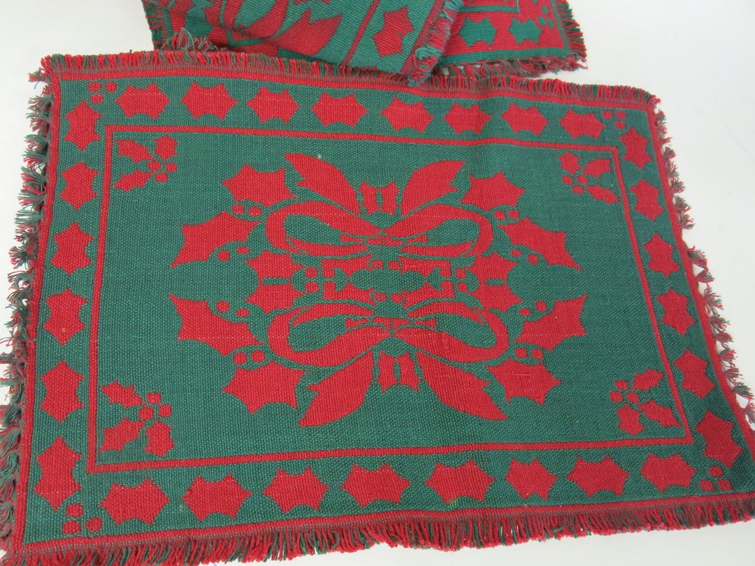 Vintage Christmas Placemats Woven Placemats Holly Mid Century Etsy