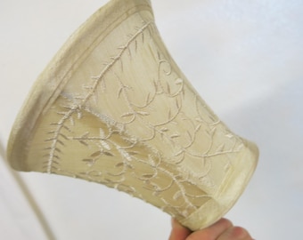 Mid Century Lamp Shades Small Size Embroidered Fabric Shade Off White Ivory