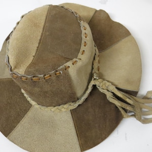 Cap Suede 60s 70s Style Floppy Suede Leather Hat Hippie Boho Brown