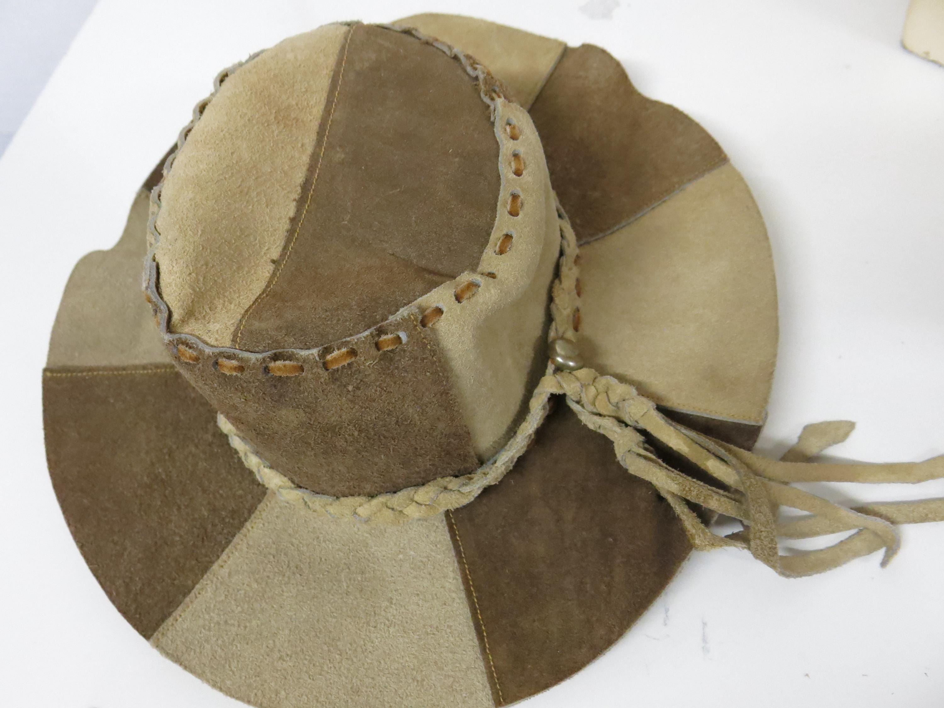 Vintage Suede Leather Patchwork Hat Hippie Western Boho 1970s Cowgirl Floppy 60s 70s Style Floppy Suede Leather Hat hippie boho Brown  main image 4