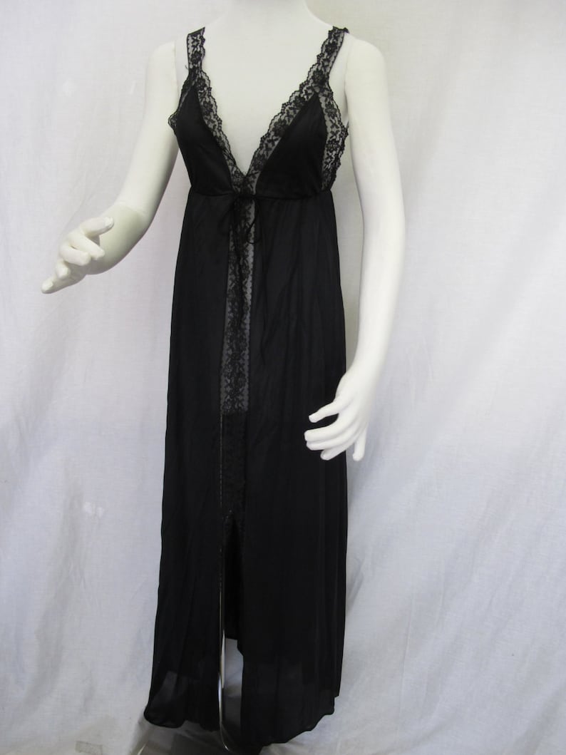 Mad Men Nightgown Black Nylon Nightgown Black Lace Nightgown Etsy