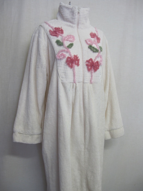 Chenille Robe Floral Terrycloth Robe Front Zipper